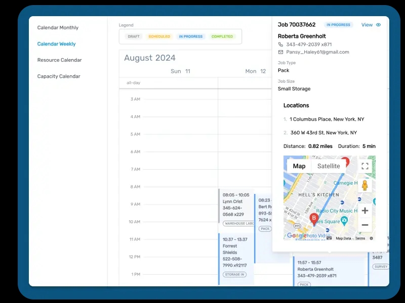 calendar showing real-time updates of resources and bookings