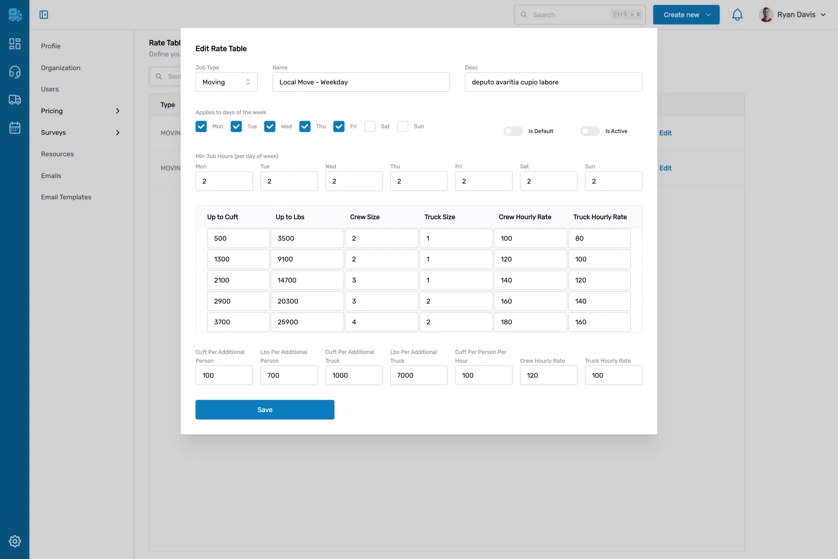 Screenshot of Pricing Engine