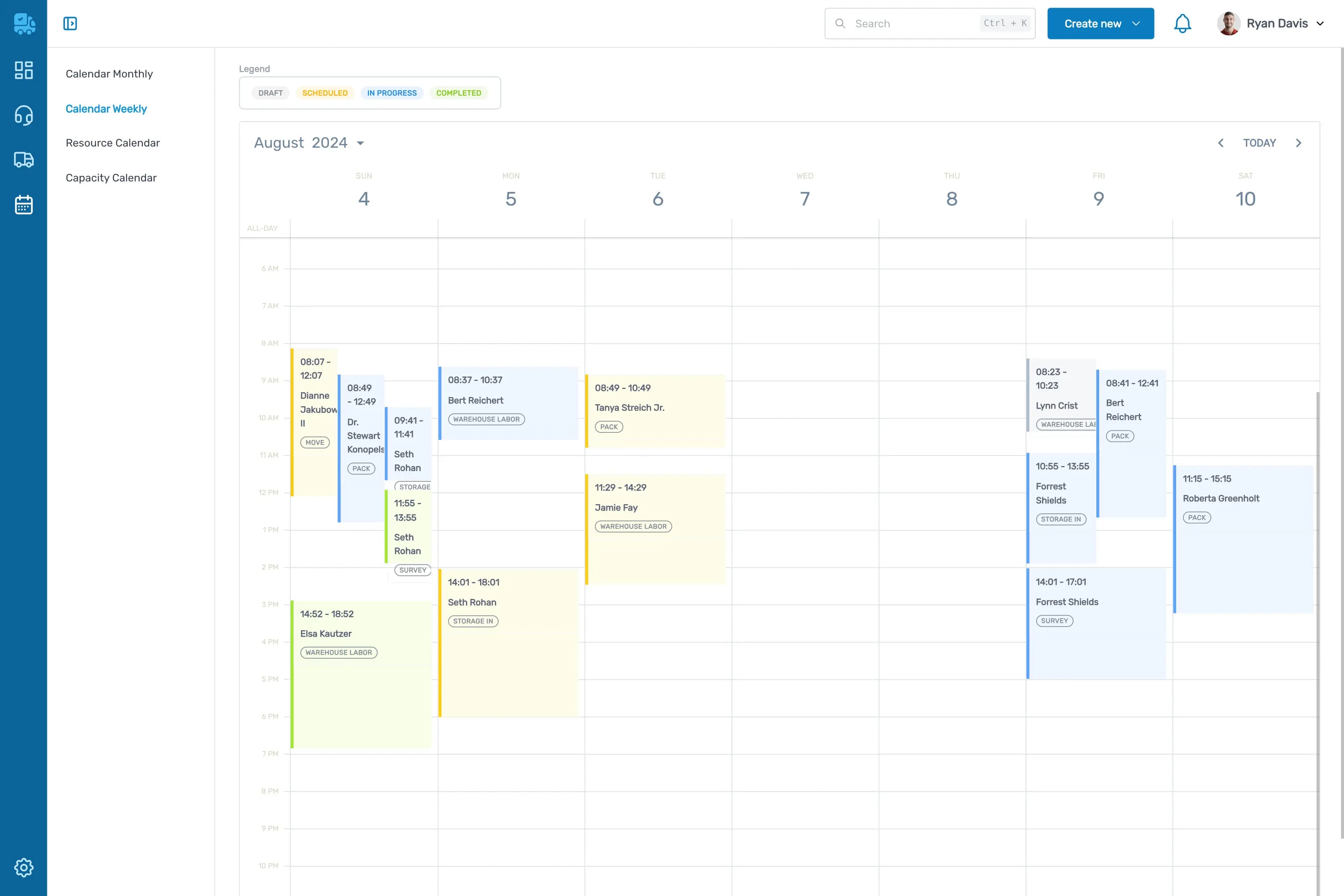 Screenshot of Dispatch Calendar